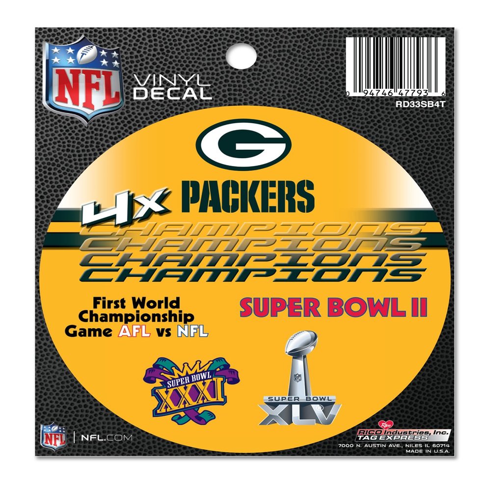Rico Industries NFL Green Bay Packers 4X Super Bowl Champion Round Decal