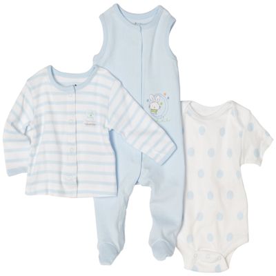 Absorba Newborn Boys 3 Piece Overall Set Blue, 3-6 Months