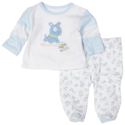 Absorba Newborn Boys Puppy Print 2 Piece Footed Pant Set Wht/Print, 6-9 Months
