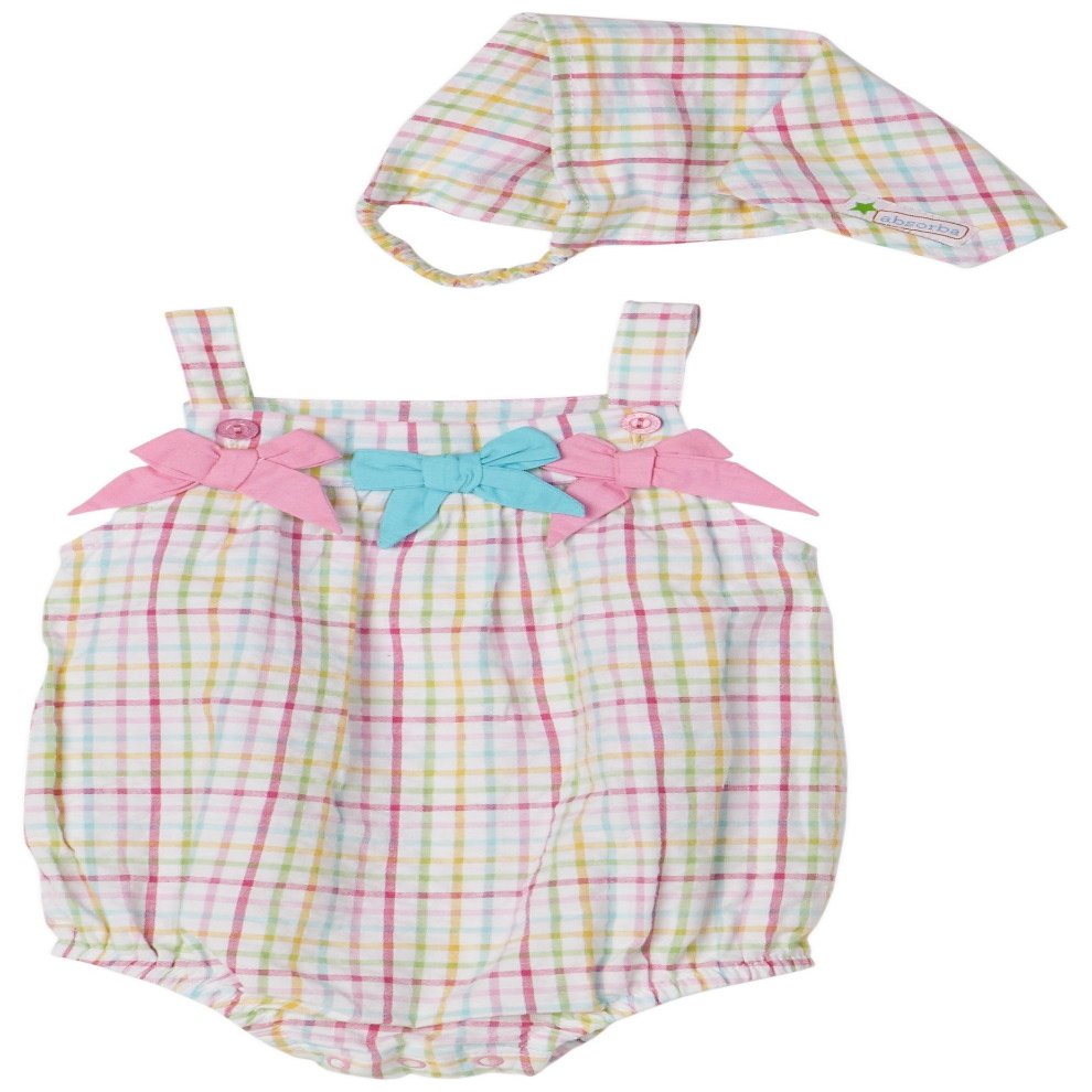 Absorba Newborn Girls Woven Plaid Sunsuit With Cap Set Pink Plaid, 6-9 Months