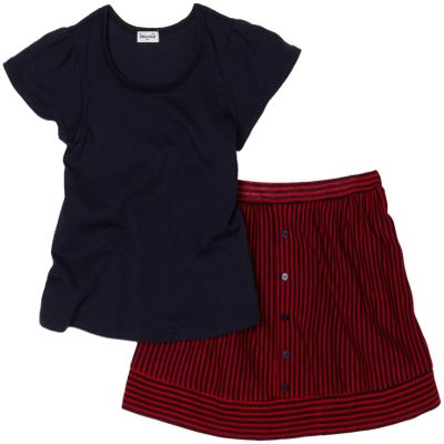 Splendid Littles Girls 2-6x Skinny Navy Stripe Skirt Set, Licorice, 6X/7