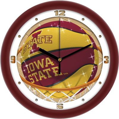 SunTime Iowa State Cyclones College Basketball Slam Dunk Wall Clock, Silent Non Ticking, 11.5"