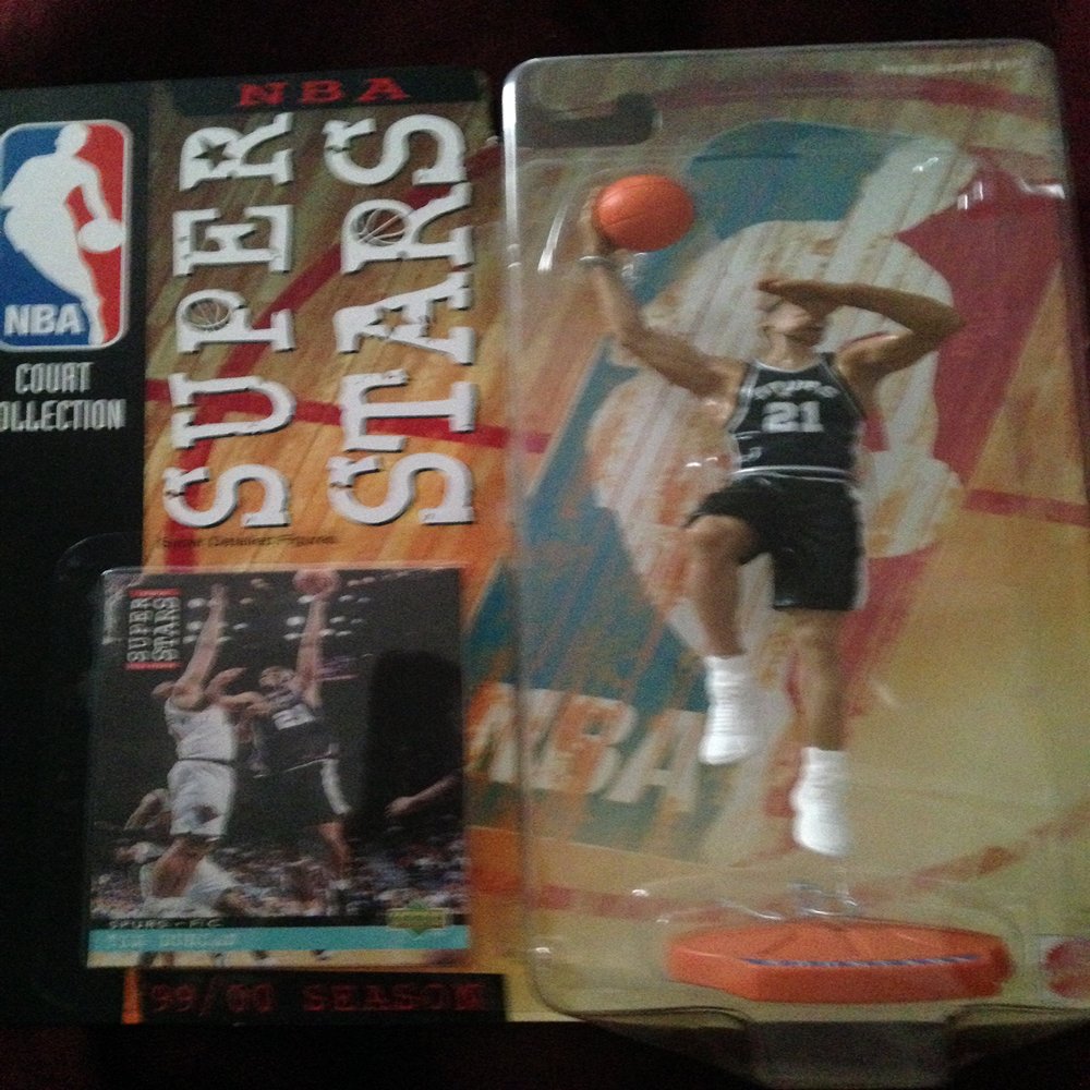 TIM DUNCAN / SAN ANTONIO SPURS 98/99 Season NBA SUPER STARS Super Detailed Figure, Display Base & Exclusive Upper Deck Collector Trading Card