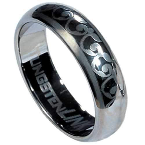 Stylejewelry Tungsten Carbide Ring - Polished Finish Laser-Made Vine Design 7.5
