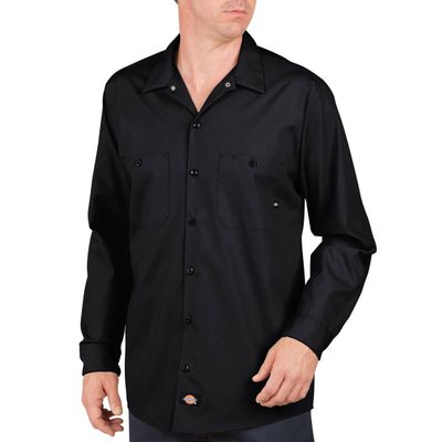 Dickies Occupational Workwear LL535BK XL Polyester/Cotton Men's Long Sleeve Industrial Work Shirt, Extra Large, Black