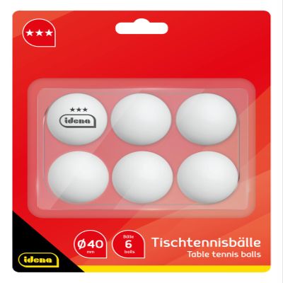 Idena 7440022 - 6 Table Tennis Balls, 3 Star, White