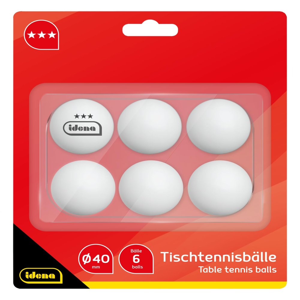 Idena 7440022 - 6 Table Tennis Balls, 3 Star, White