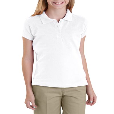 Dickies Big Girls' Short Sleeve Performance Polo Shirt, White, Medium