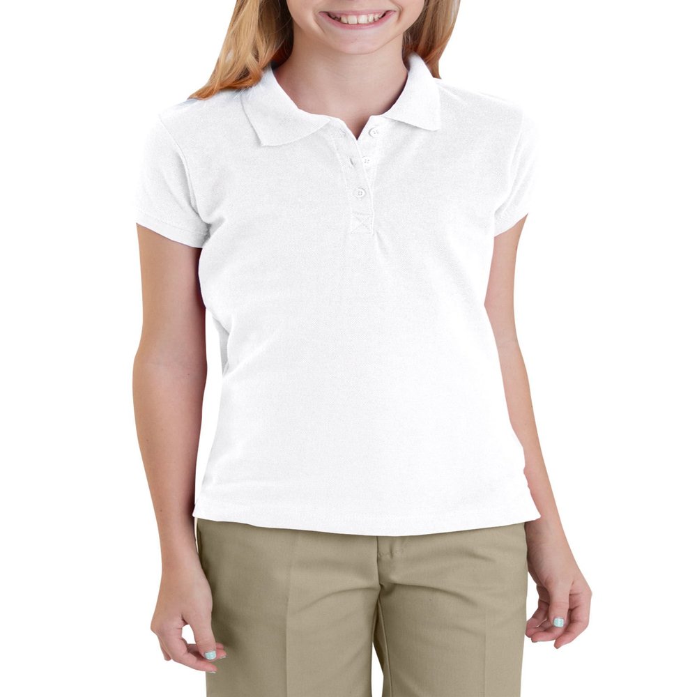 Dickies Big Girls' Short Sleeve Performance Polo Shirt, White, Medium