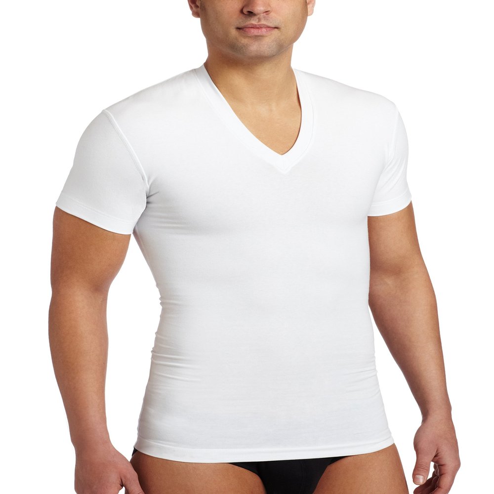 2(X)IST Men's Shapewear Form V-Neck T-Shirt Pure White