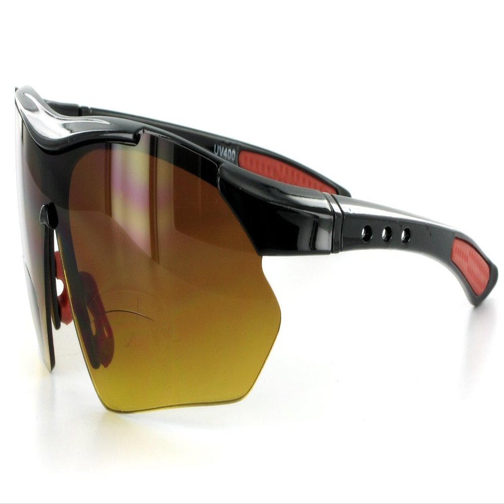 Daredevil Fashion Bifocal Sunglasses with Wrap-Around Sports Design and Anti-Glare Coating for Youthful and Active Men (Black+Red w/Amber +3.00)