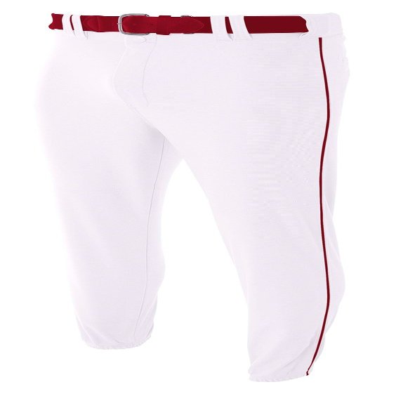 A4 Mens Pro-Style Elastic Bottom Baseball Pant, Small, White/Cardinal