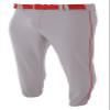 A4 Mens Pro-Style Elastic Bottom Baseball Pant, 2XL, Grey/Scarlet view 1