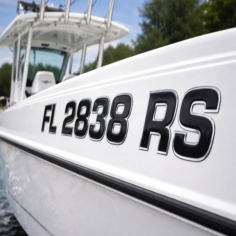 3DLTRG Boat & Jetski Registration Numbers - Domed/Raised Decal (16 pcs) Black Center/Chrome Outline (Wake Series)