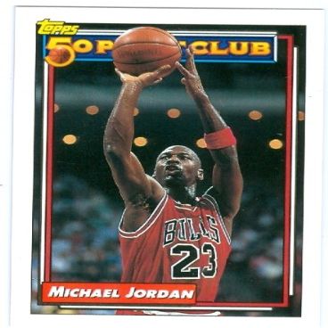 Michael Jordan basketball card 1993 Topps 50 Point Club #205 (Chicago Bulls)