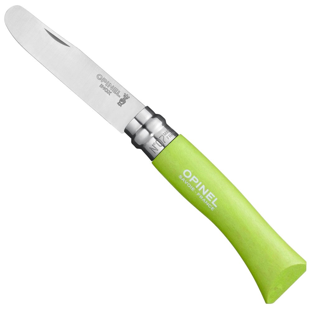 Opinel My First Opinel No.7, Stainless Steel Childrens Folding Knife with Safety Rounded Tip, Virobloc Locking Collar, Made in France (Apple Green)