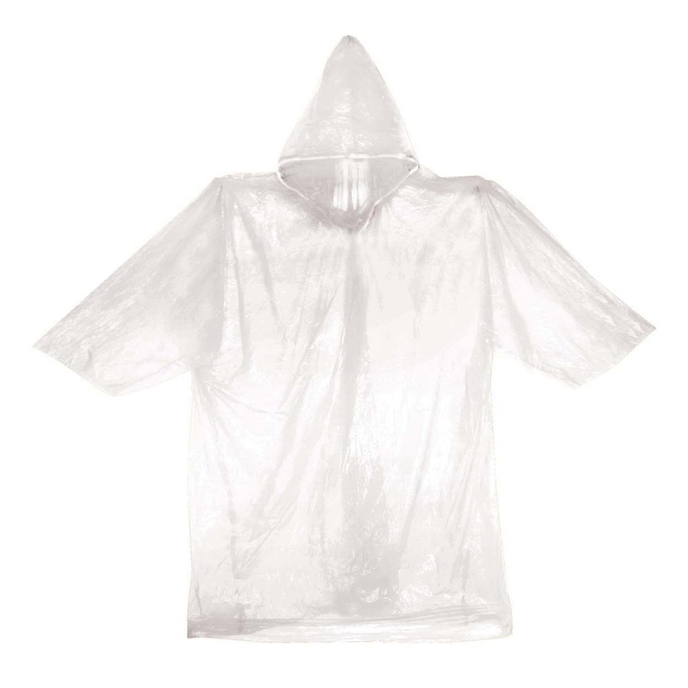 Clear Emergency Rain Poncho Coat Rainwear w/ Hood & Sleeve