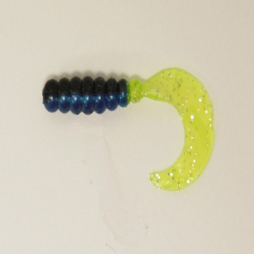 Big Bite Baits 2' Fat GRUB/Black/Blue/CHARTREUSESILVER (10 Pack)