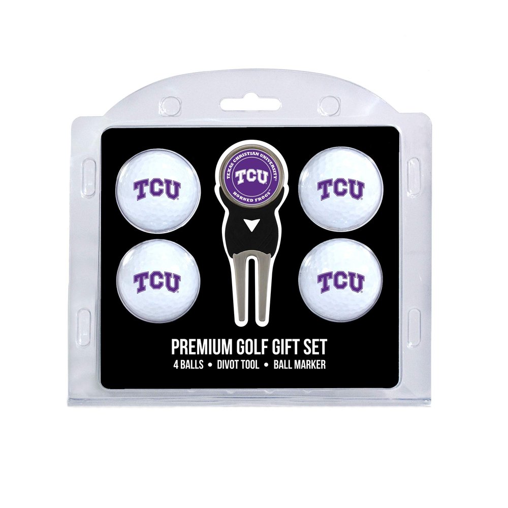 Team Golf NCAA TCU Horned Frogs 4 Golf Ball And Divot Tool Set Regulation Size Golf Balls (4 Count) & Divot Tool with Removable Double-Sided Magnetic Marker