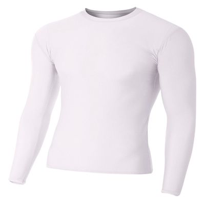 A4 Men's Compression Crew Long Sleeve, White, XX-Large