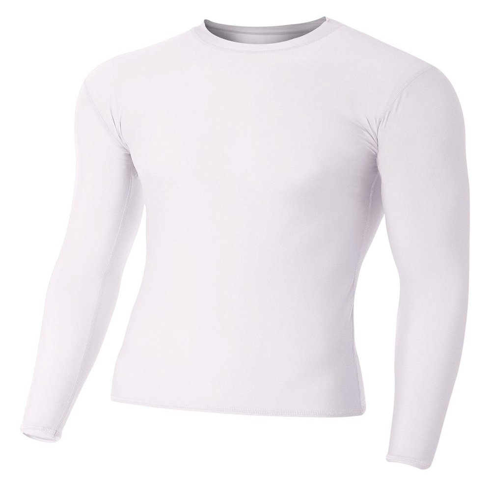 A4 Mens Long Sleeve Compression Crew, 3XL, White