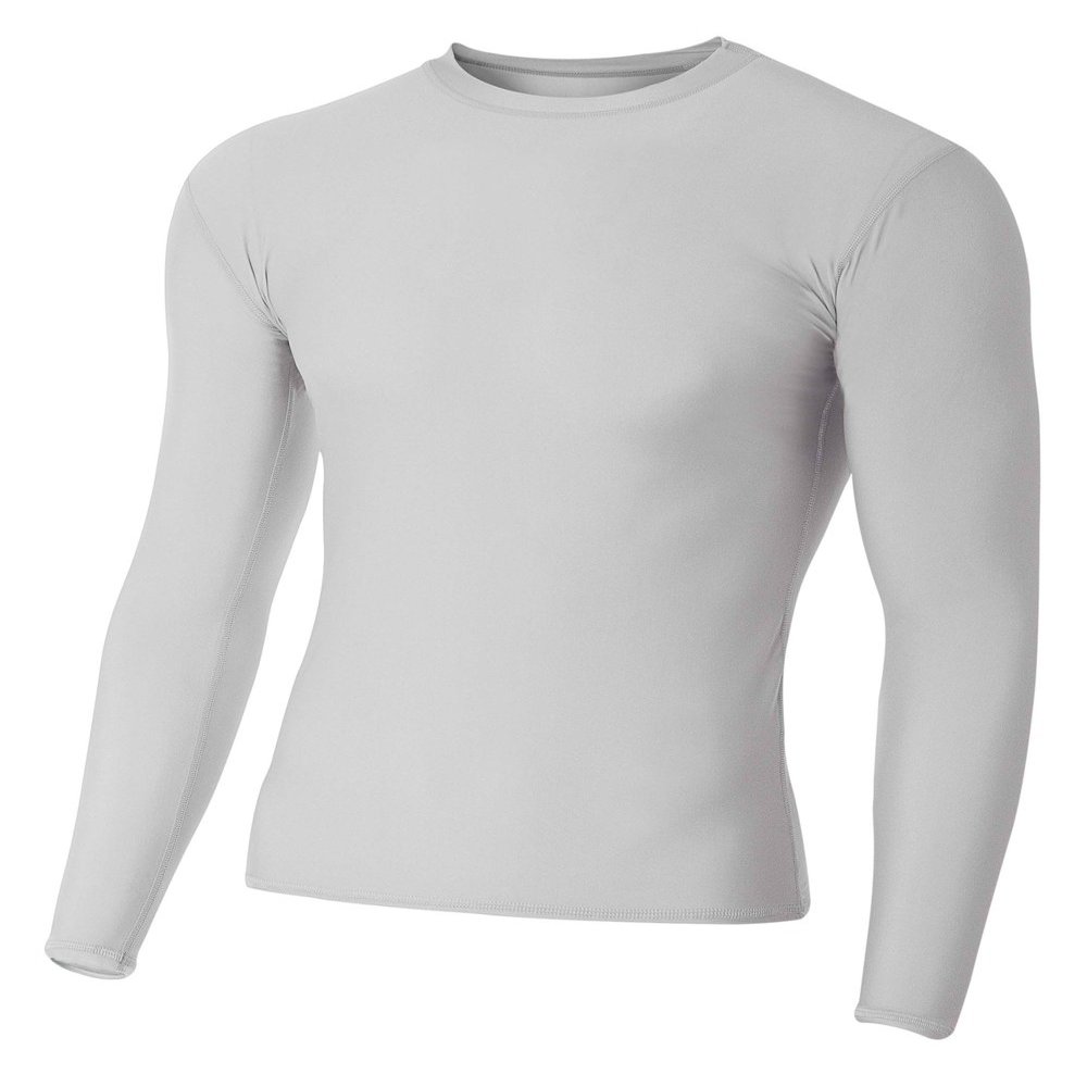 A4 Mens Long Sleeve Compression Crew, 3XL, Silver