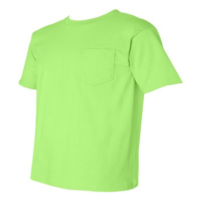 Short Sleeve T-shirt with a Pocket, Color: Lime Green, Size: Large