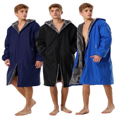 Adoretex Unisex Faux Fur Waterproof Swim Parka Change Robe Ultra-Warm, Lightweight Sport Outerwear for Kids and Adults (PK003) - Royal - AM