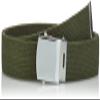 Mil-tec Olive Green, 100% cotton webbing US trouser belt with silver coloured metal buckle. view 1