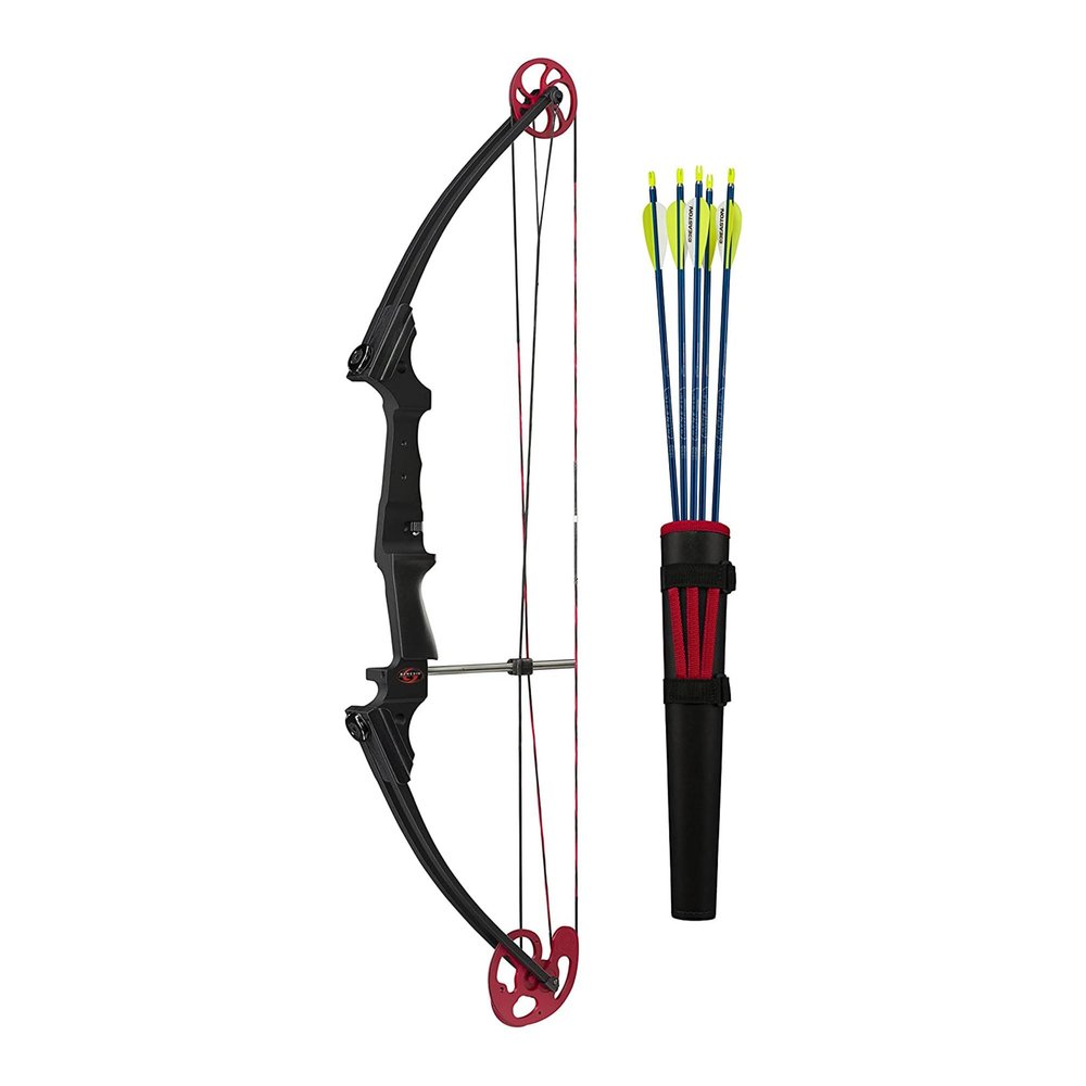 Genesis Original Compound Bow & Arrow Kit- Adjustable Riser, 15"-30" Draw Length, 10-20 lb Draw Weight, All Skill Levels, Draw Hand - Left, Black