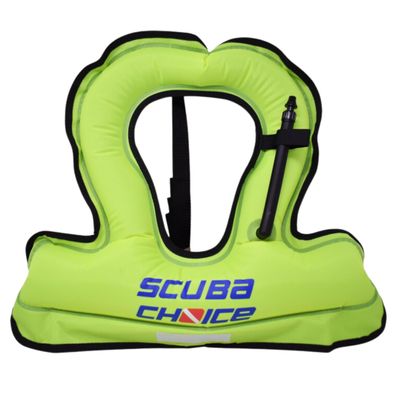 Scuba Choice Youth Kids Snorkel Vest - Neon Yellow/Blue Safety Floatation Aid, Up to 100 lbs, Adjustable Fit with Name Box & Anti-Ride-Up Strap, Easy Oral Inflator & Secure Crotch Strap