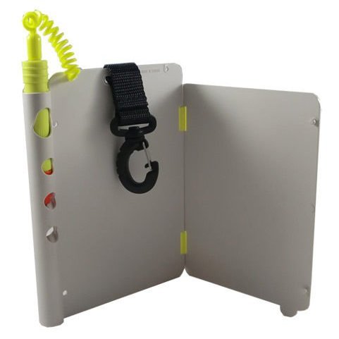 Scuba Choice Foldable Writing Dive Slate with Graphite Pencil 2 Pages, Clip Attached, Replaceable Pencil, Big Slate 7.25"x5", Small Slate 6.75"x5" - Easy to Use Underwater Tool