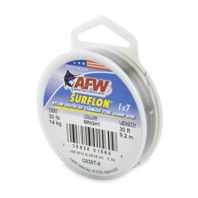 American Fishing Wire Surflon, Nylon Coated 1x7 Stainless Steel Leader Wire, 30 lb Test, .024" Diameter, Bright, 30 ft