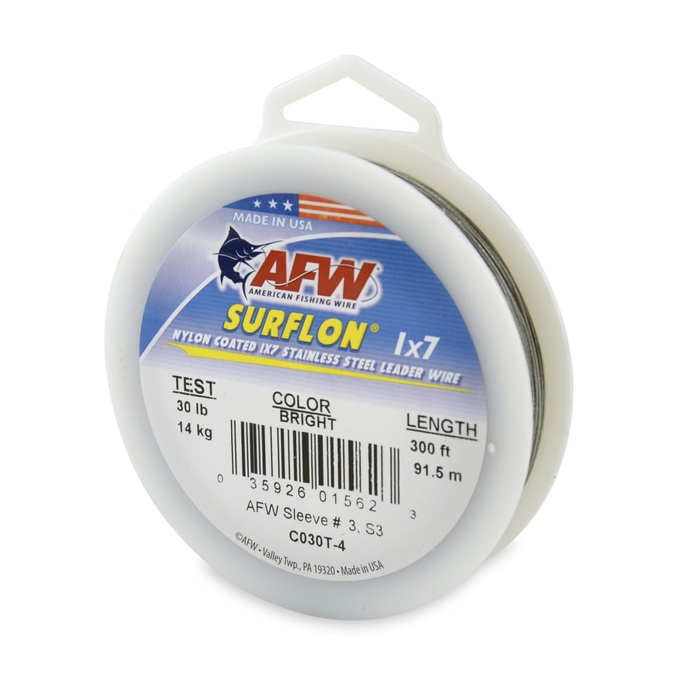 American Fishing Wire Surflon, Nylon Coated 1x7 Stainless Steel Leader Wire, 30 lb Test, .024" Diameter, Bright, 300 ft