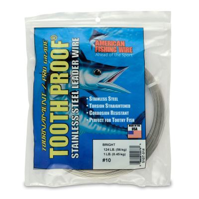 AFW #10 Tooth Proof Stainless Steel Single Strand Leader Wire, 124 lb Test, Bright, 645ft