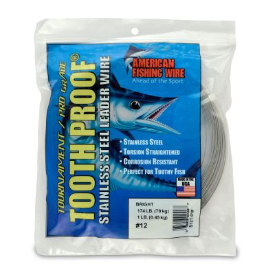 AFW #12 Tooth Proof Stainless Steel Single Strand Leader Wire, 174 lb Test, Bright, 442ft