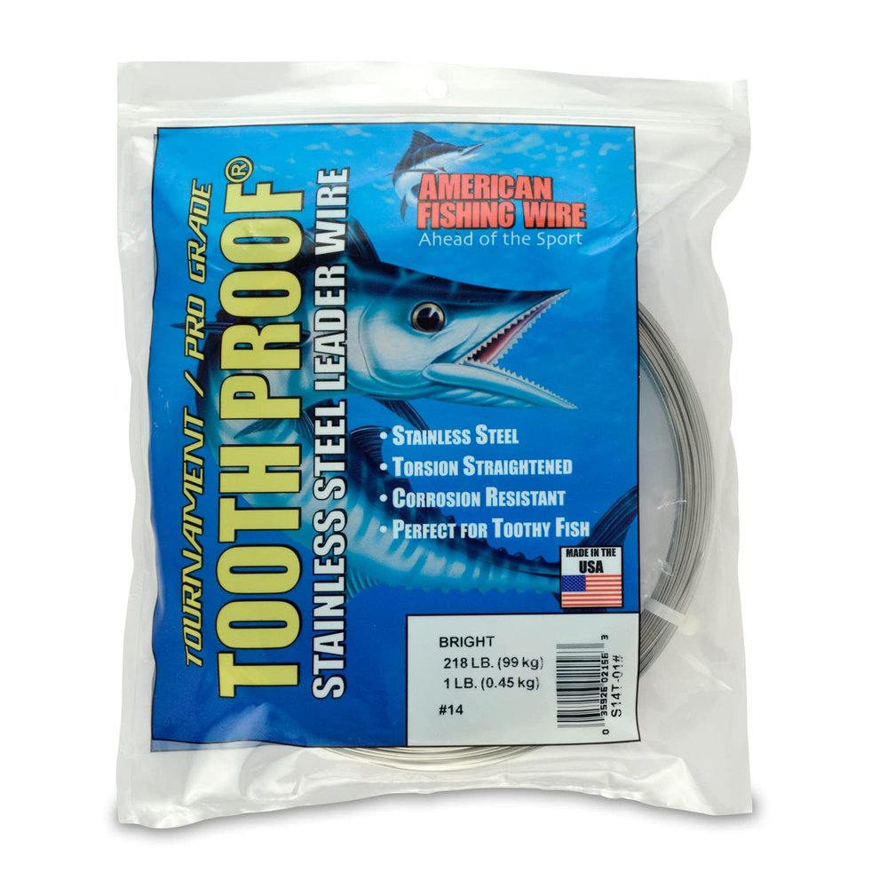 AFW #14 Tooth Proof Stainless Steel Single Strand Leader Wire, 218 lb Test, Bright, 341ft