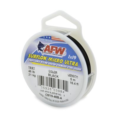 American Fishing Wire Surflon Micro Ultra, Nylon Coated 1x19 Stainless Steel Leader Wire, 46 lb Test, .024" Diameter, Black, 5 m
