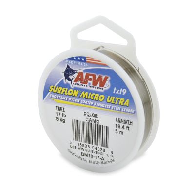 American Fishing Wire Surflon Micro Ultra, Nylon Coated 1x19 Stainless Steel Leader Wire, 17 lb Test, .015" Diameter, Camo, 5 m
