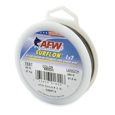 American Fishing Wire Surflon, Nylon Coated 1x7 Stainless Steel Leader Wire, 60 lb Test, .032" Diameter, Bright, 300 ft