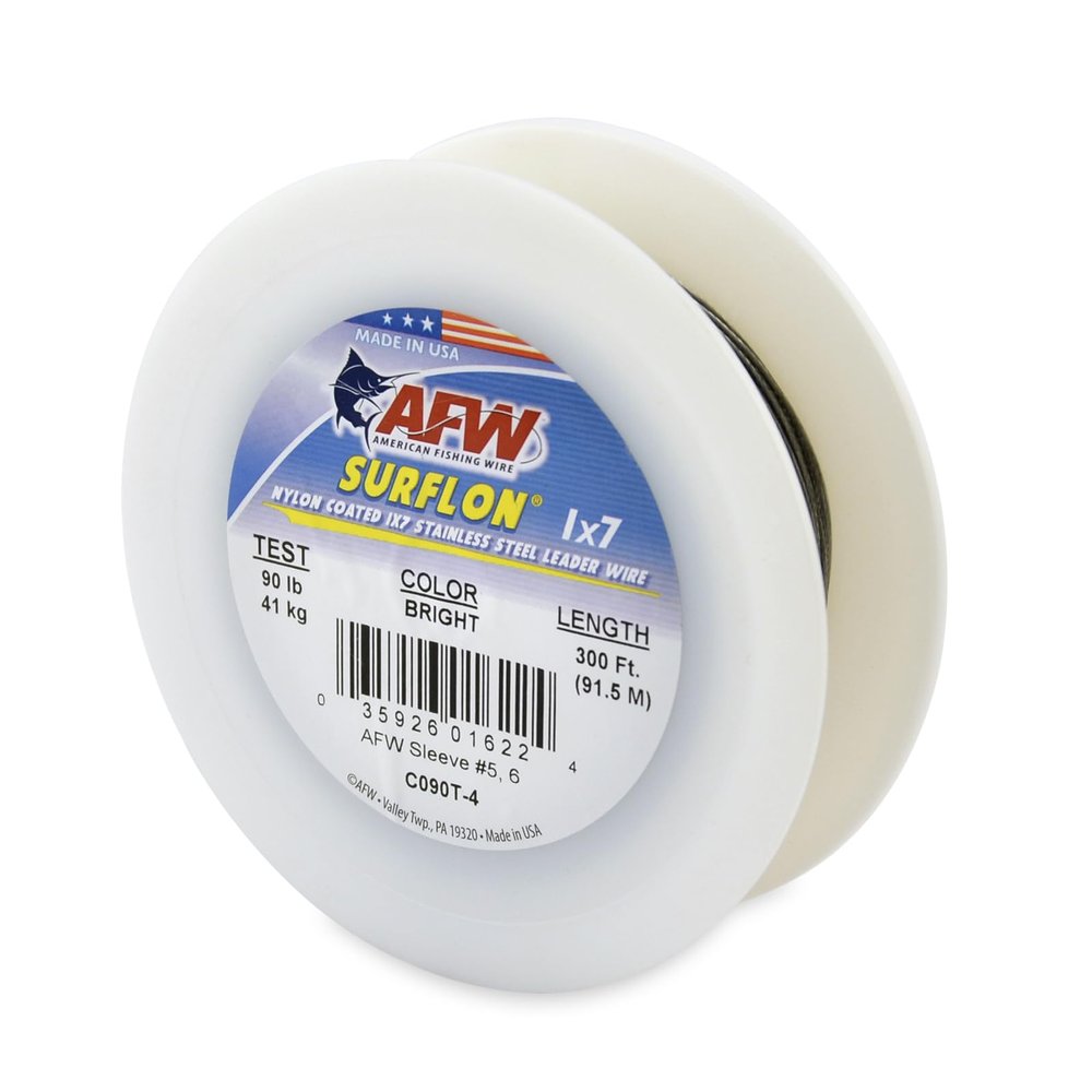 American Fishing Wire Surflon, Nylon Coated 1x7 Stainless Steel Leader Wire, 90 lb Test, .036" Diameter, Bright, 300 ft