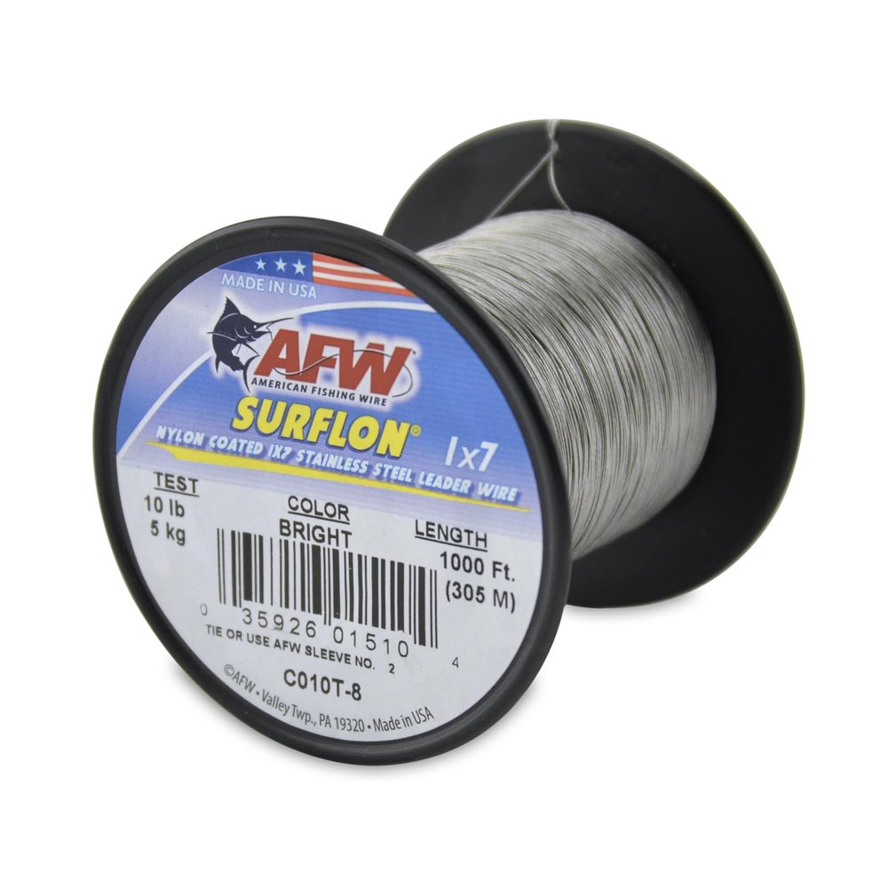 American Fishing Wire Surflon, Nylon Coated 1x7 Stainless Steel Leader Wire, 10 lb Test, .012" Diameter, Bright, 1000 ft