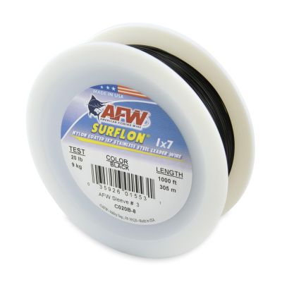 American Fishing Wire Surflon, Nylon Coated 1x7 Stainless Steel Leader Wire, 20 lb Test, .024" Diameter, Black, 1000 ft