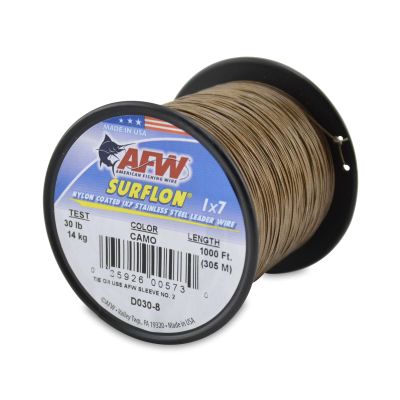 American Fishing Wire Surflon, Nylon Coated 1x7 Stainless Steel Leader Wire, 30 lb Test, .024" Diameter, Camo, 1000 ft