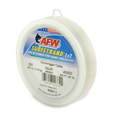 American Fishing Wire Surfstrand 1x7 Stainless Steel Downrigger Wire (No Assembly), 250 Pound Test, Bright Color, 200-Feet