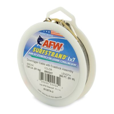 American Fishing Wire Surfstrand 1x7 Stainless Steel Downrigger Wire (Coastlock Assembly), 135 Pound Test, Bright Color, 200-Feet
