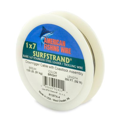 American Fishing Wire Surfstrand 1x7 Stainless Steel Downrigger Wire (Standard Assembly), 135 Pound Test, Bright Color, 300-Feet