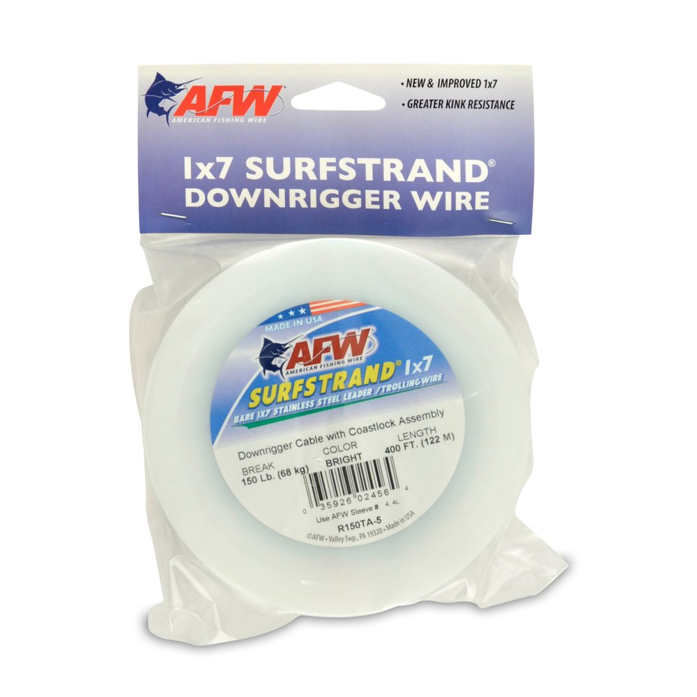 American Fishing Wire Surfstrand 1x7 Stainless Steel Downrigger Wire (Standard Assembly), 150 Pound Test, Bright Color, 400-Feet