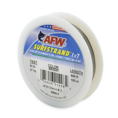 American Fishing Wire Surfstrand, Bare 1x7 Stainless Steel Leader Wire, 60 lb Test, 0.021" Diameter, Bright, 600 ft