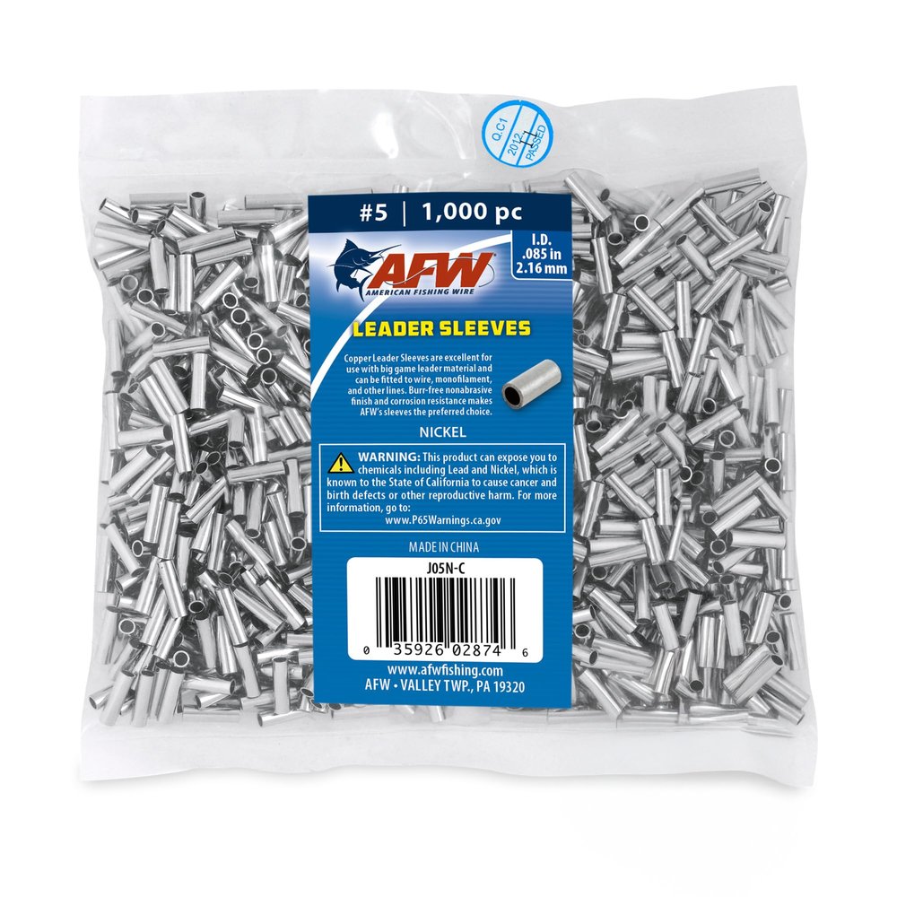 AFW American Fishing Wire Single Barrel Crimp Sleeves, Size #5/.085", Nickel, 1,000 pc